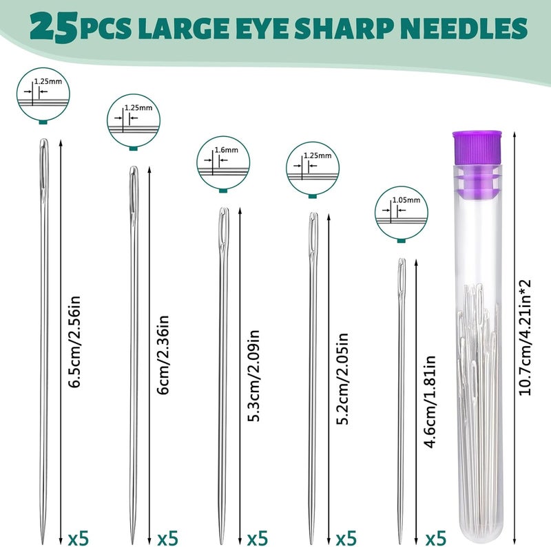 Bupete 65 Pcs 12 Sizes Large Eye Blunt Needles Set, Large Eye Sewing Needles, Tapestry Needles, Yarn Needles with Threaders, Embroidery Needles for Hand Sewing for Knitting Sewing - Image 2